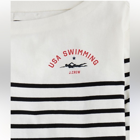 J.Crew USA Swimming crop boatneck T-shirt Long Sleeve stripes limited edition M - Picture 2 of 8